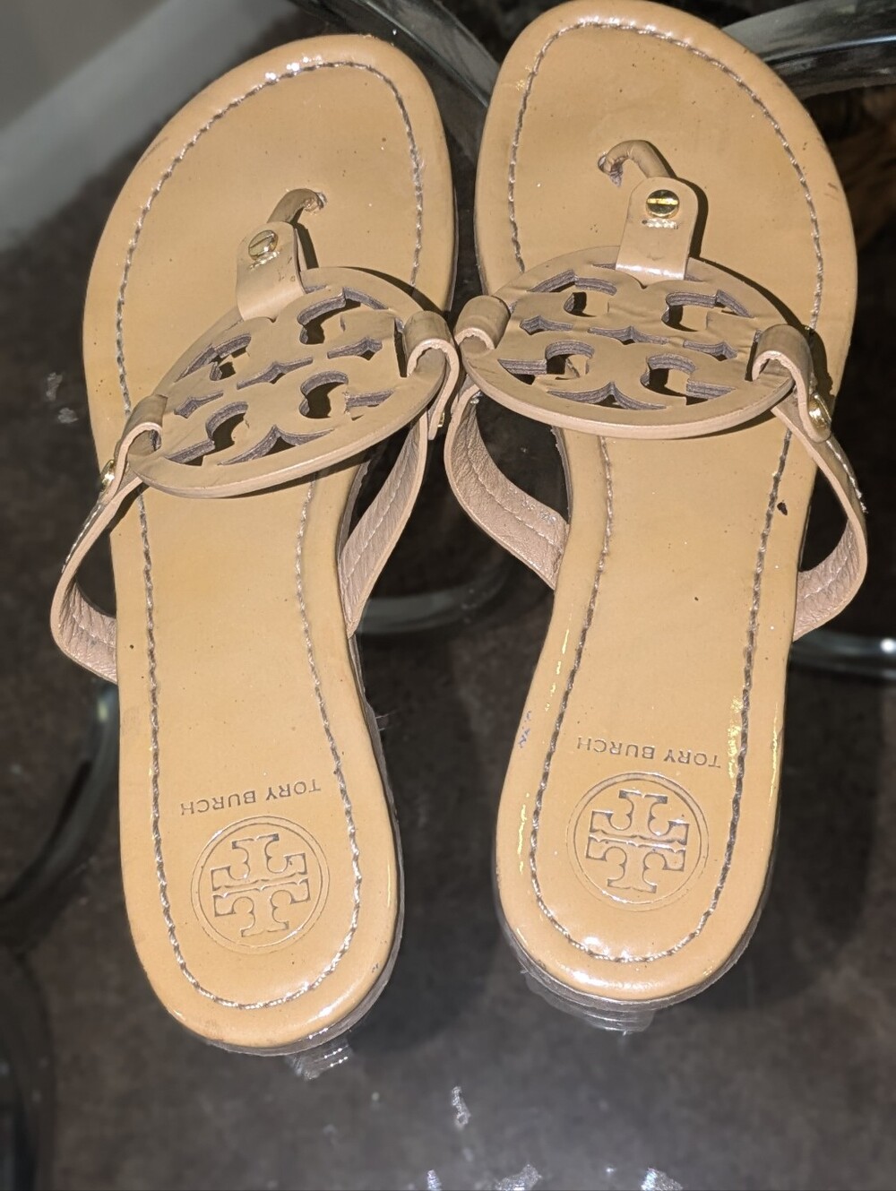 Tory Burch Miller Logo Thong Sandals in Nude - Picture 5 of 8